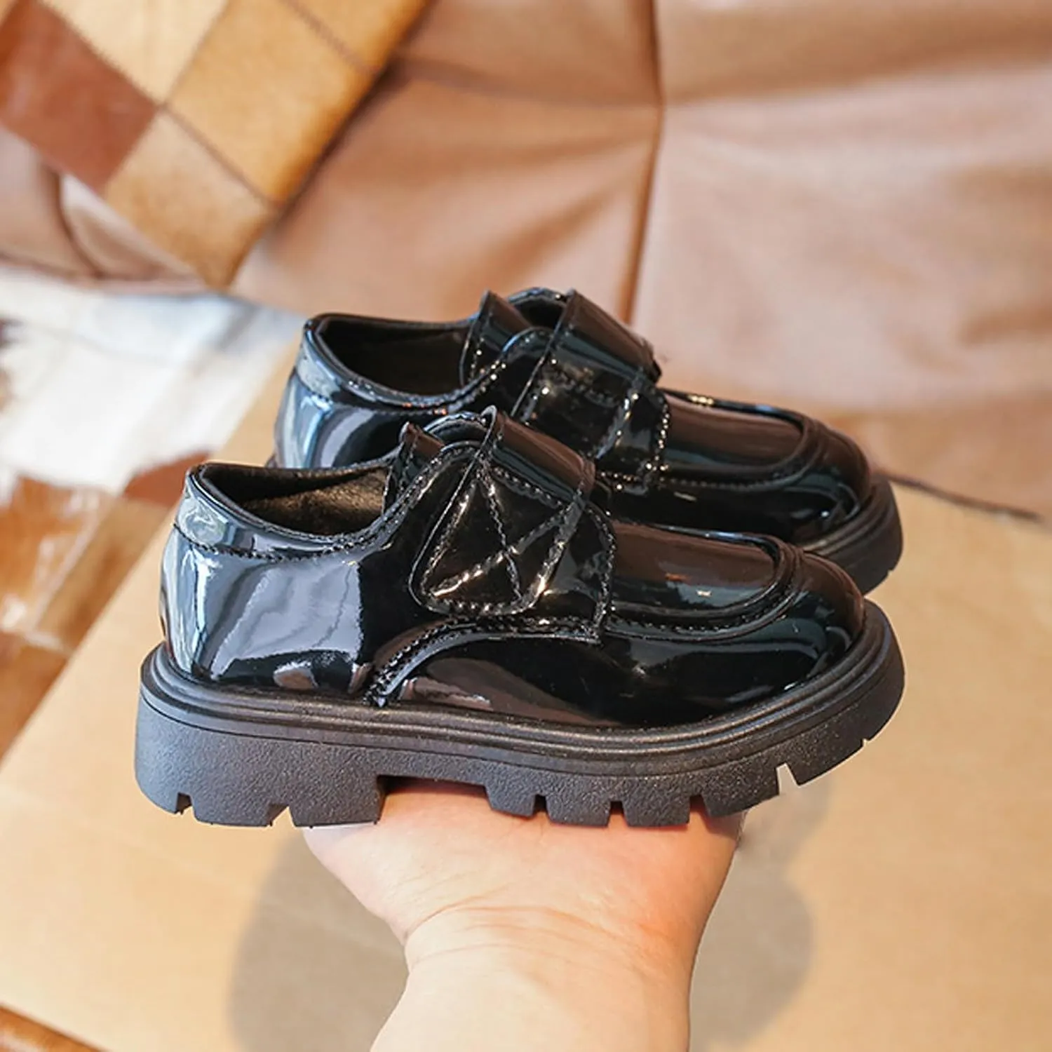 Boys Girls Platform Loafers, Chunky Loafers for Kids, Non-Slip Texture xfords PU Leather Wedding Dress Shoes