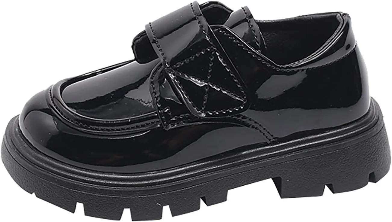 Boys Girls Platform Loafers, Chunky Loafers for Kids, Non-Slip Texture xfords PU Leather Wedding Dress Shoes