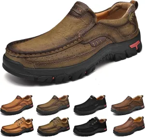 bumuam Mens Hiking Shoes Waterproof Lightweight Ankle Boots Mens Leather Slip-On Dress Loafers Walking Slippers for Men, Outdoor Trekking Camping Sneakers
