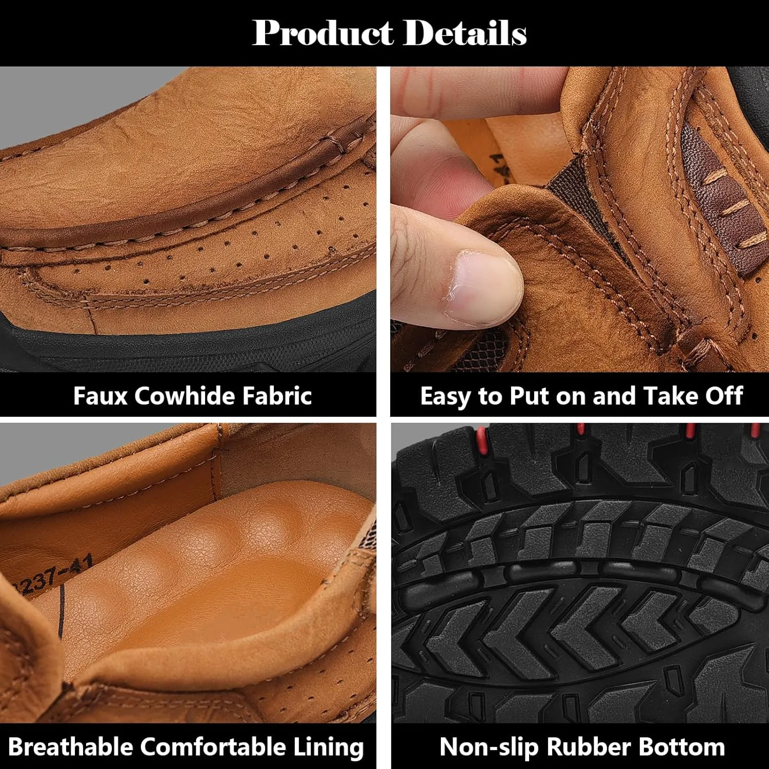 bumuam Mens Hiking Shoes Waterproof Lightweight Ankle Boots Mens Leather Slip-On Dress Loafers Walking Slippers for Men, Outdoor Trekking Camping Sneakers