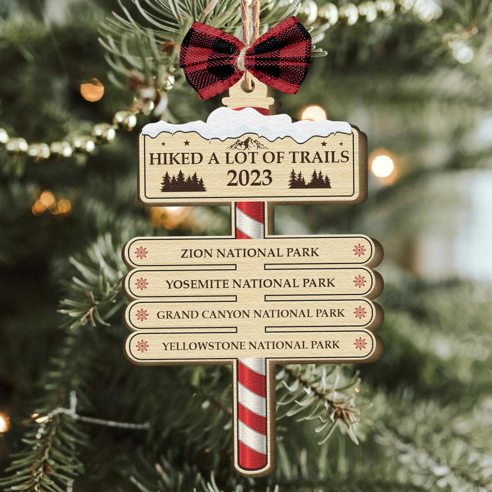Hiked A Lot Of Trails Hiking Camping Lovers - Personalized Wooden Ornament With Bow