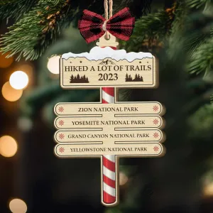 Hiked A Lot Of Trails Hiking Camping Lovers - Personalized Wooden Ornament With Bow