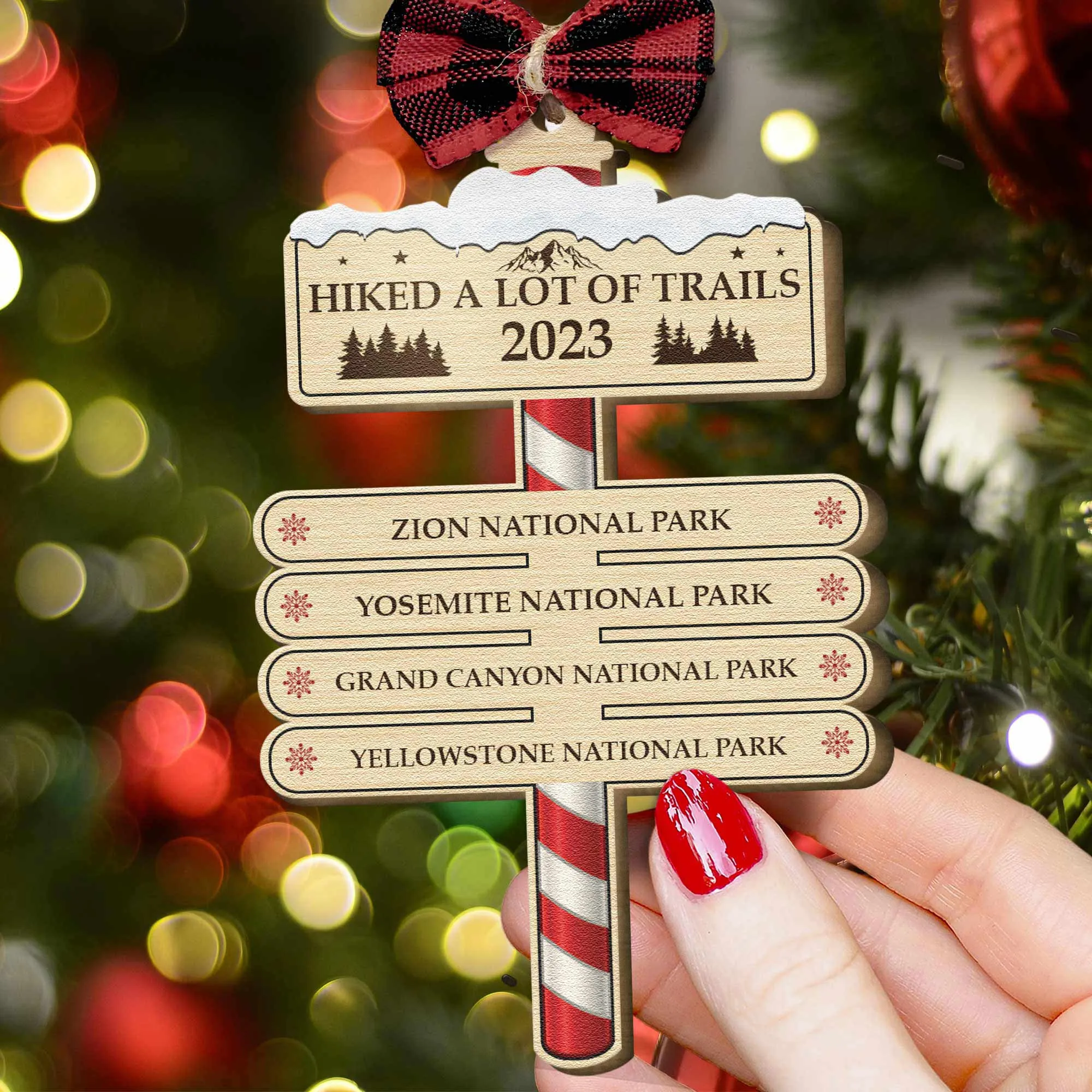 Hiked A Lot Of Trails Hiking Camping Lovers - Personalized Wooden Ornament With Bow