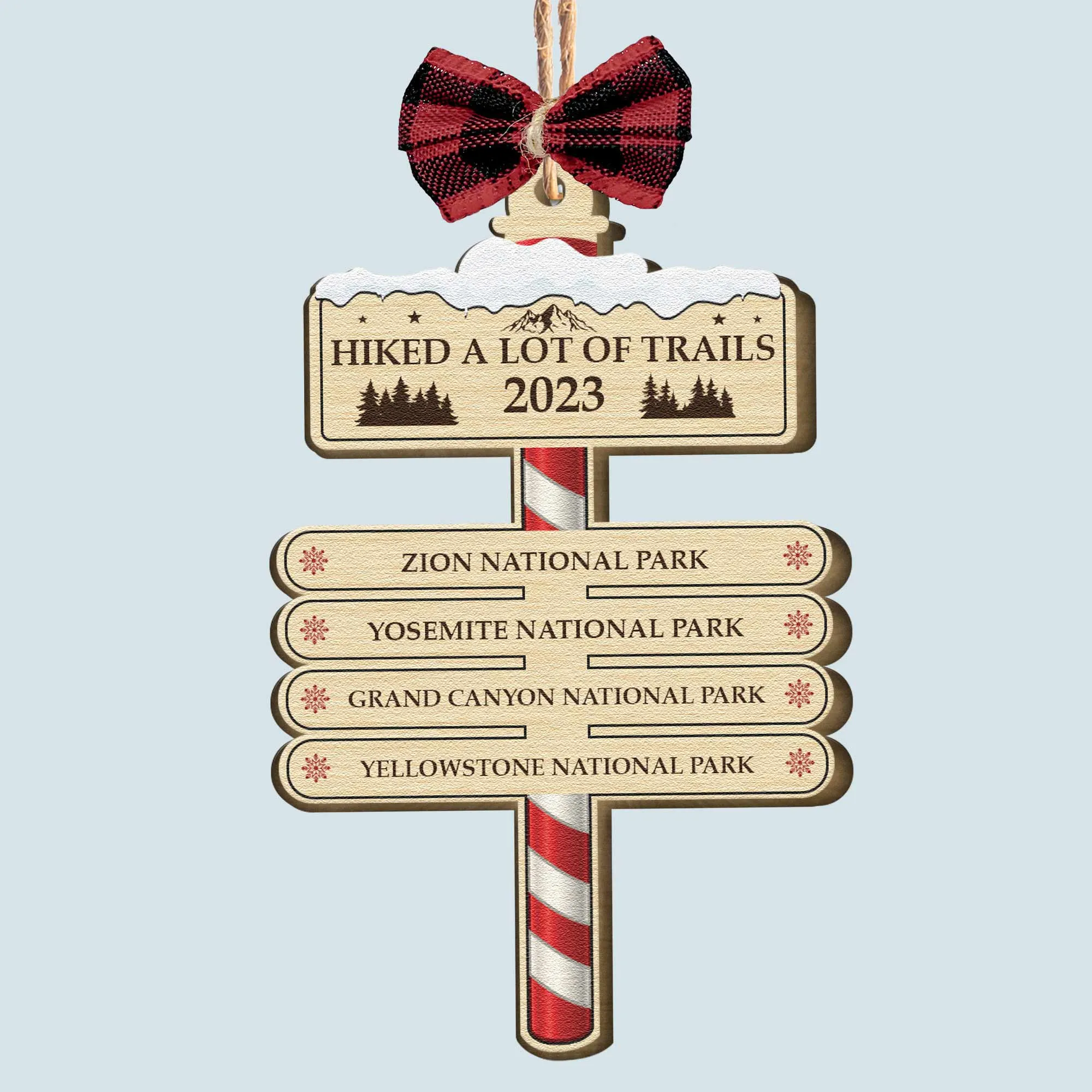 Hiked A Lot Of Trails Hiking Camping Lovers - Personalized Wooden Ornament With Bow
