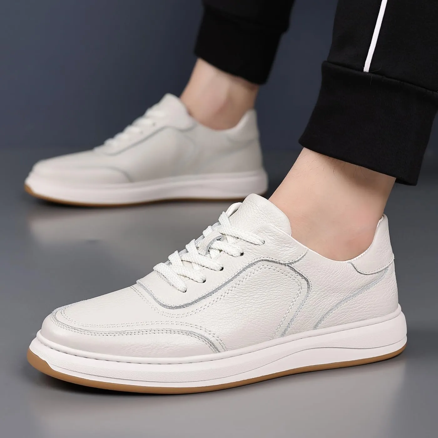 Men's Genuine Leather Lace Up Fashion Loafers Sneakers Casual Walking Driving Shoes