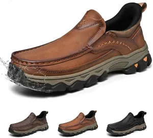 Men's Water-Resistant Leather Slip On Loafers Walking Shoes, Comfortable Breathable Business Dress Casual Driving for Outdoor Hiking