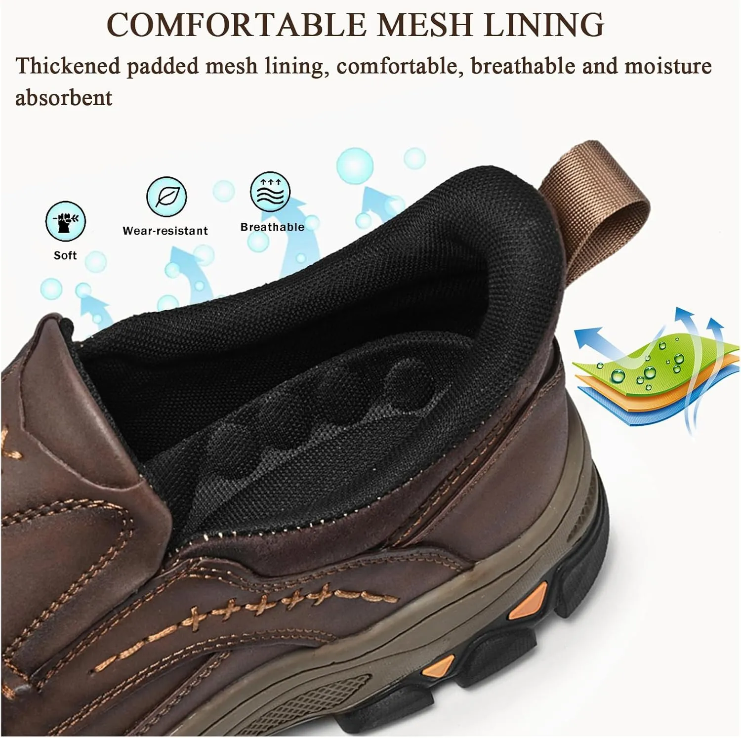 Men's Water-Resistant Leather Slip On Loafers Walking Shoes, Comfortable Breathable Business Dress Casual Driving for Outdoor Hiking
