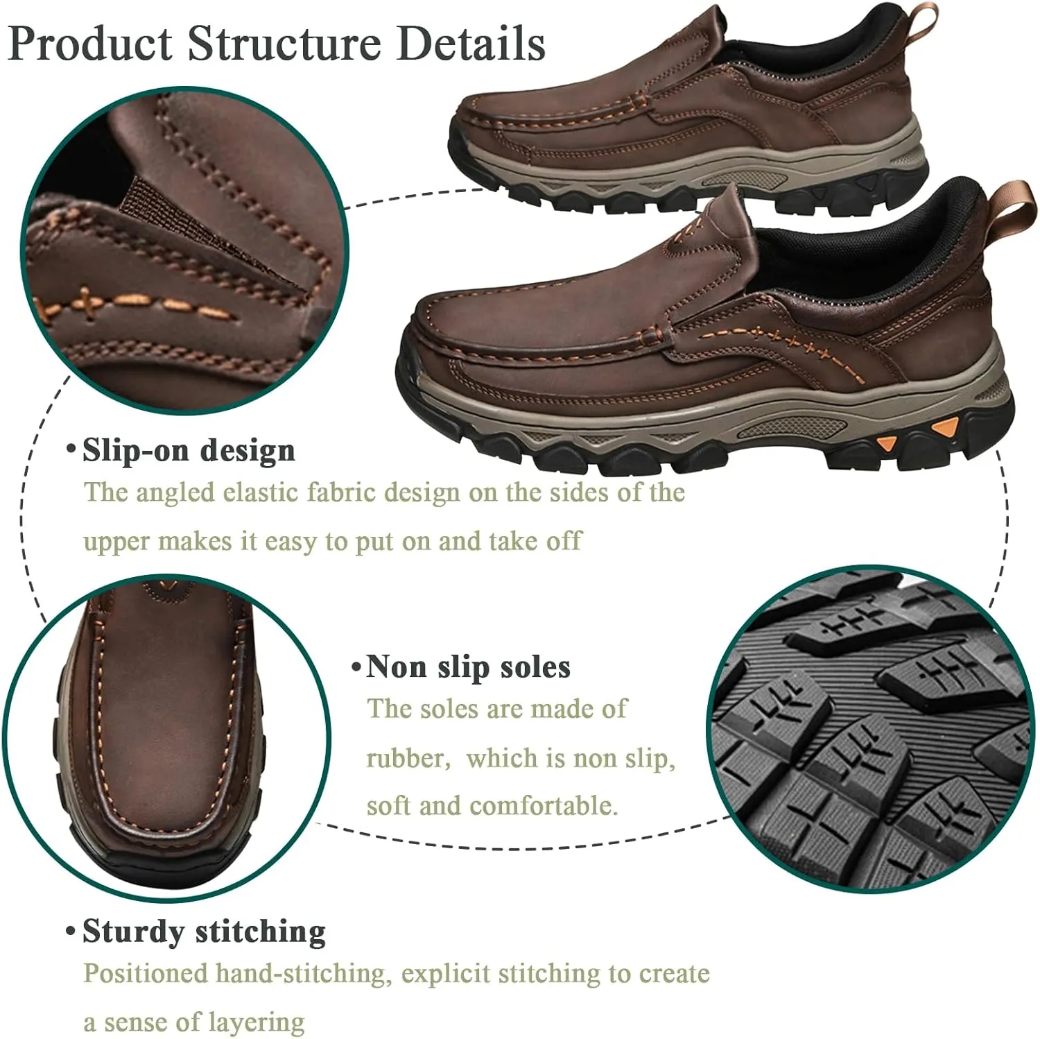 Men's Water-Resistant Leather Slip On Loafers Walking Shoes, Comfortable Breathable Business Dress Casual Driving for Outdoor Hiking